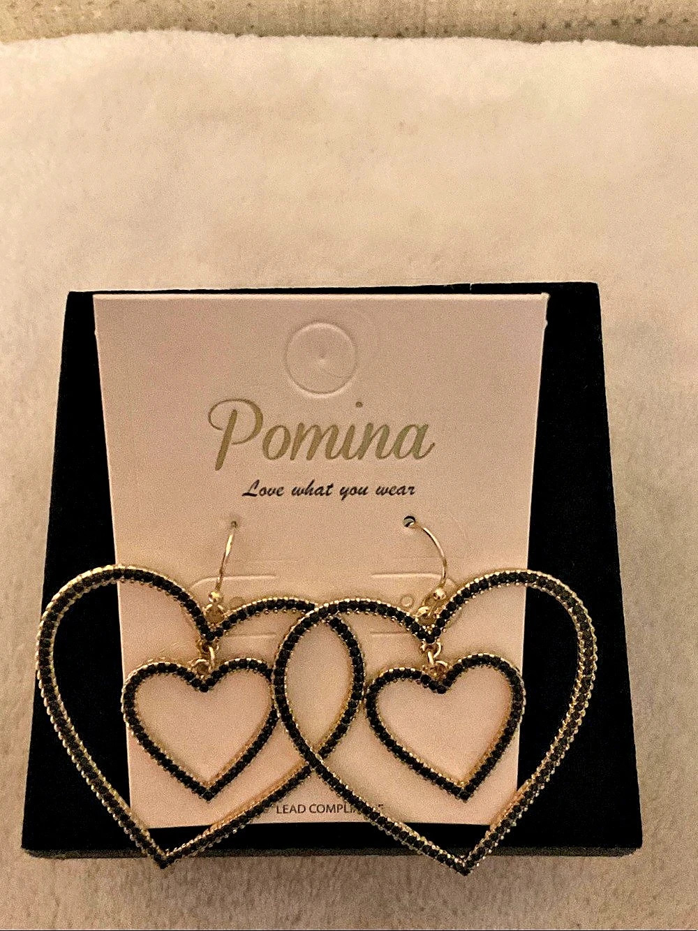 Pomina Heart-Shaped Double Hoop Earrings in Gold & Black NWT